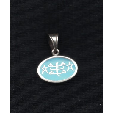 Pendentif argent signe oval bleu