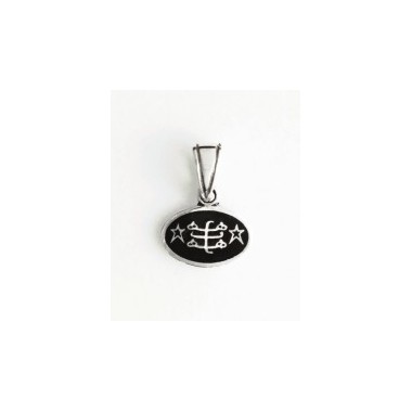 Pendentif argent signe oval bleu foncé