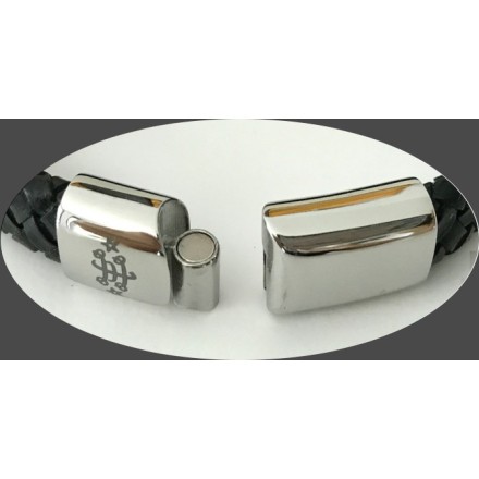 Bracelet en cuir noir/marron avec gravure signe acier