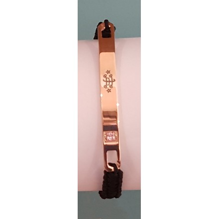 Bracelet nylon noir avec plaque or rose signe