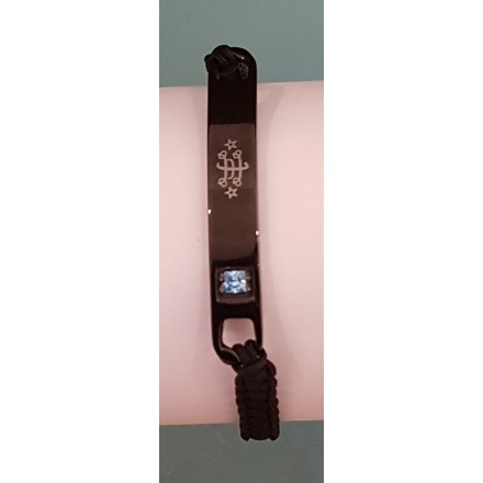 Bracelet nylon noir avec plaque acier noir signe